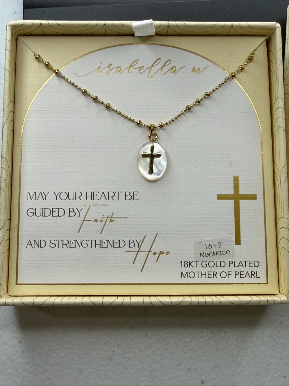 Isabella m Gold Plated Mother of Pearl Cross Necklace - White & Gold